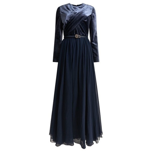 Elie Saab Wrap-Style Midi Dress With Velvet Bodice - NWT - Picture 1 of 4